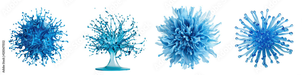 Obraz premium Captivating abstract explosion of vibrant blue and turquoise liquid shapes in dynamic fluid motion Mesmerizing digital art with a textured experimental design Eye catching modern with a beautiful