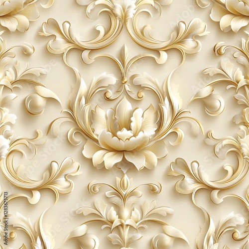 Elegant Golden Floral Wallpaper Pattern on Beige Background for Interior Design Inspiration