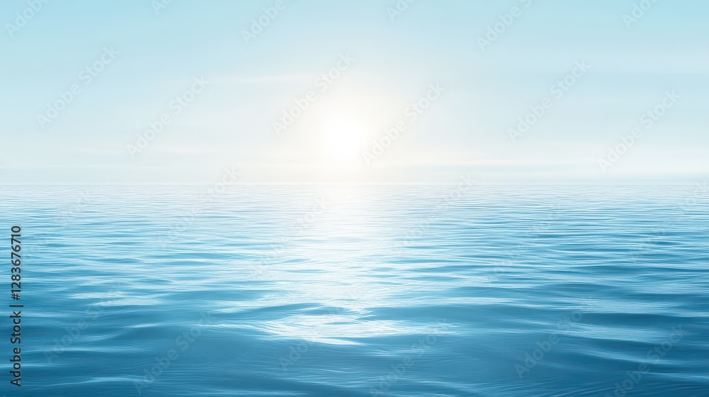 Serene ocean horizon at sunrise with calm waters and soft sky Serene ocean horizon at sunrise with calm waters and soft sky