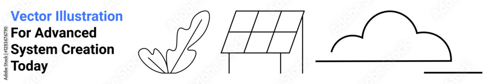 Solar panel, abstract leaf, and cloud outline promoting sustainability, green energy, and innovation. Ideal for renewable energy, climate awareness, eco-technology, clean future green business Solar panel, abstract leaf, and cloud outline promoting sustainability, green energy, and innovation. Ideal for renewable energy, climate awareness, eco-technology, clean future green business