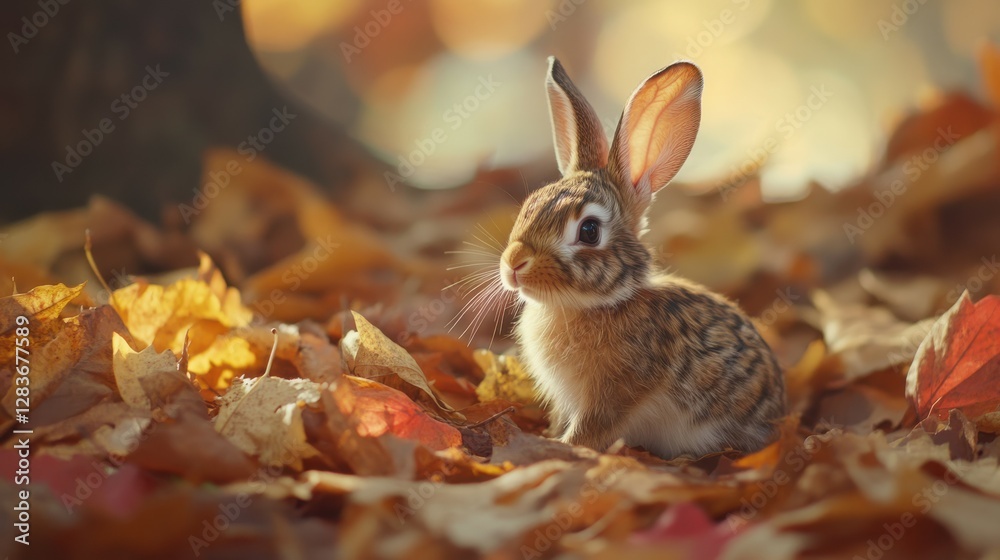 Adorable baby rabbit in autumn leaves Adorable baby rabbit in autumn leaves