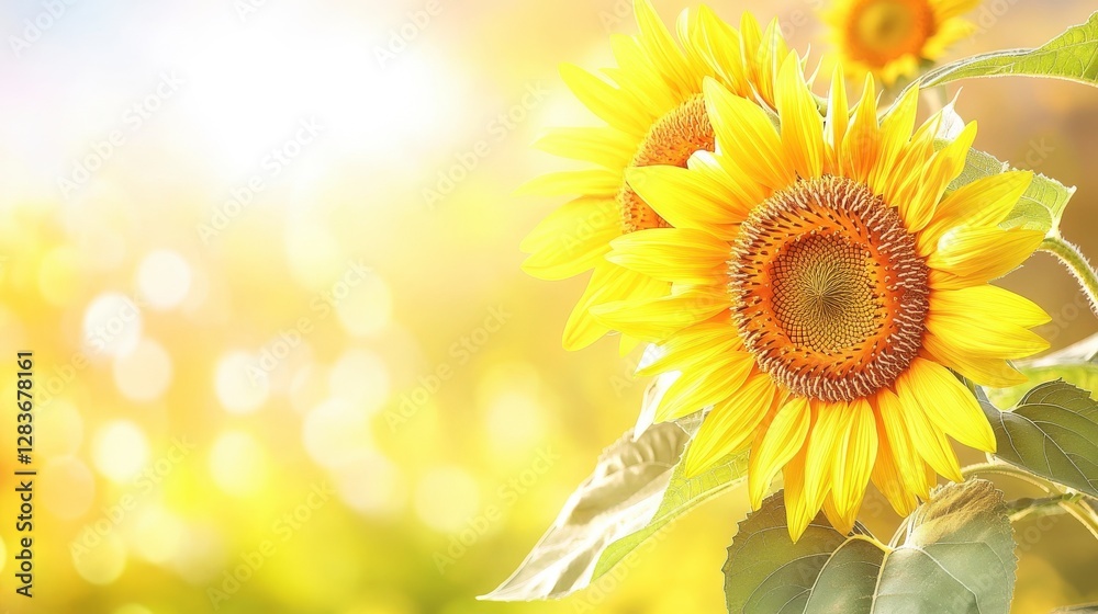 Fototapeta premium Radiant Sunflowers in a Summer's Embrace: A Stunning Display of Nature's Beauty