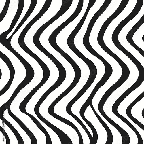 Black and white wavy zebra stripes seamless pattern. Abstract graphic animal print background. Modern design for textile, fabric, wallpaper, wrapping paper