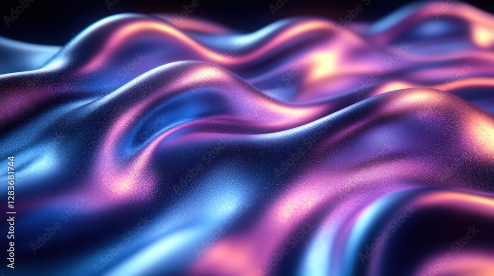 Fototapeta premium Iridescent Metallic Waves, Abstract Surface with Dynamic Light Play