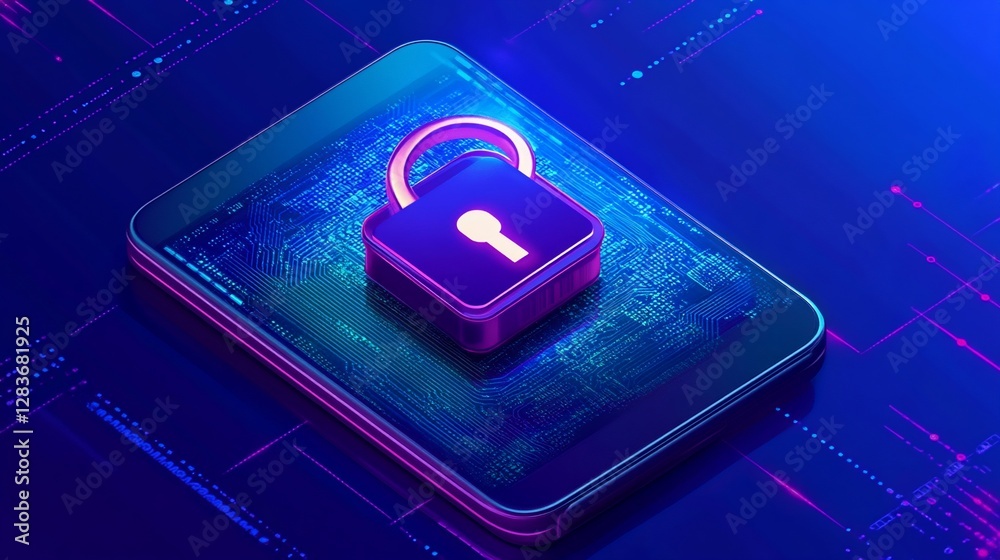 Cybersecurity concept Padlock on smartphone screen, representing digital security and data protection. Cybersecurity concept Padlock on smartphone screen, representing digital security and data protection.