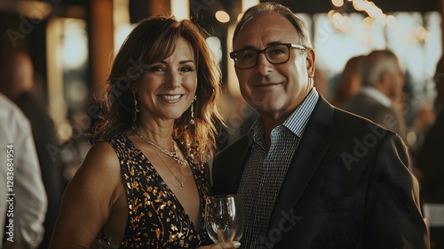 Rich person enjoying a social event at a luxurious venue drinks in hand warm atmosphere joyful interaction