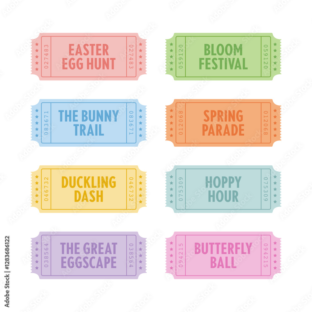 Easter theme retro vintage admission ticket vector set