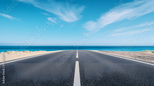 Scenic Coastal Road with Ocean View Under Clear Blue Sky photo