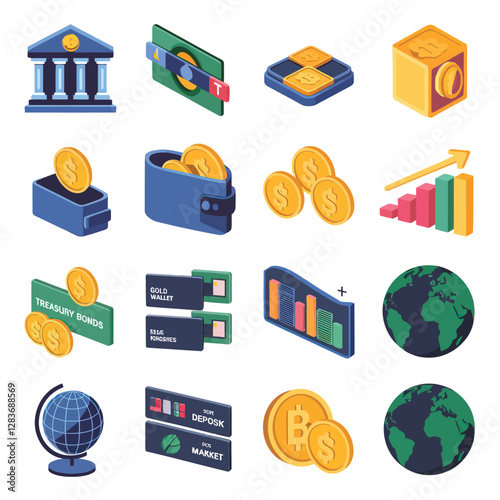 vector colorful economy trading graph cash money linked with curved dash line over the world bank