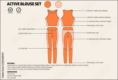 Women Sports Bra and Leggings Technical Tech Pack.