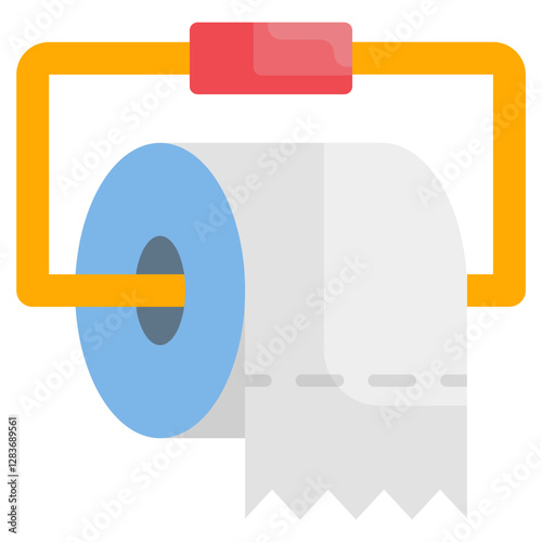 Simple Roll Paper Hanging on Holder Bathroom Hygiene Cleanliness Flat Vector Icon.