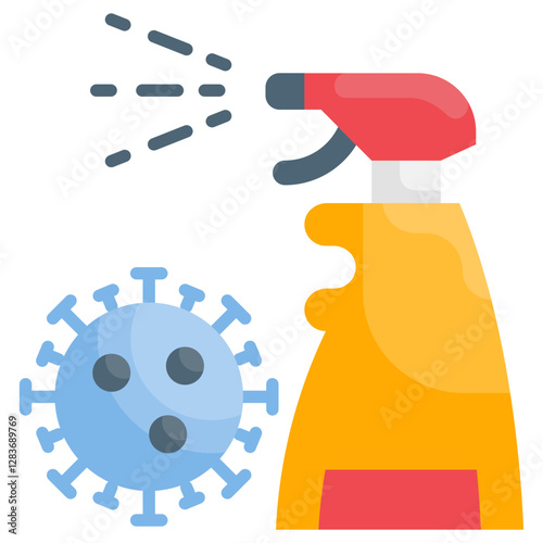 Spray bottle disinfects microscopic virus particle symbol illustration hygiene disease prevention health healthcare.