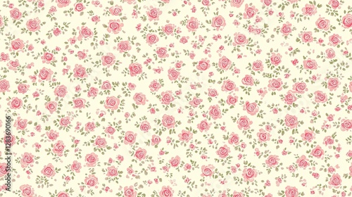 Cute pink and white pattern in pastel colors with small flowers on it, arranged on a white background, creating a charming vintage feel.