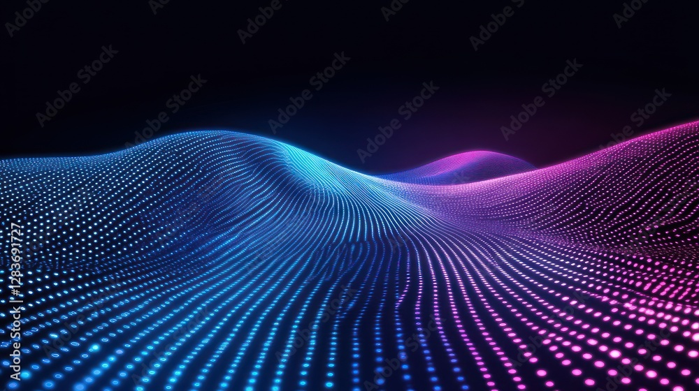 Abstract glowing particle field in blue and purple with dark background Abstract glowing particle field in blue and purple with dark background