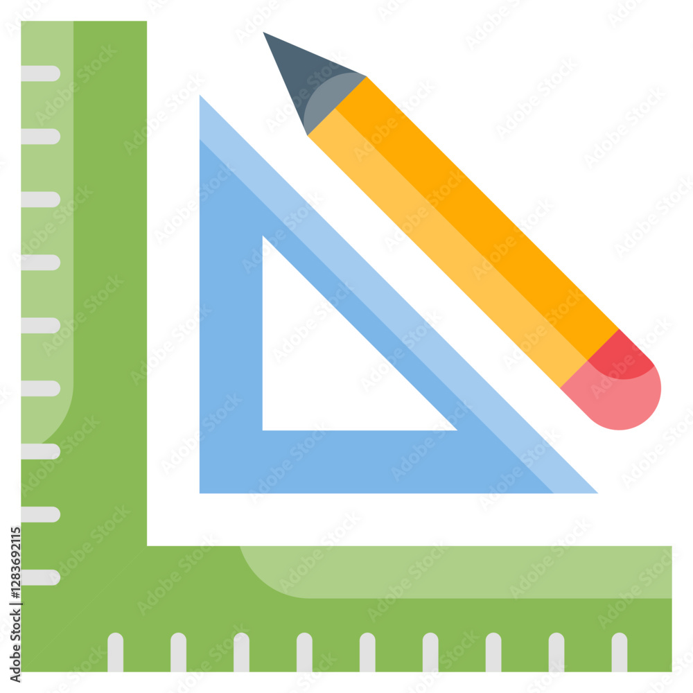 Drafting Tools Corner Square Triangle Pencil Design Icon Illustration Math Geometry Education Concept. Drafting Tools Corner Square Triangle Pencil Design Icon Illustration Math Geometry Education Concept.