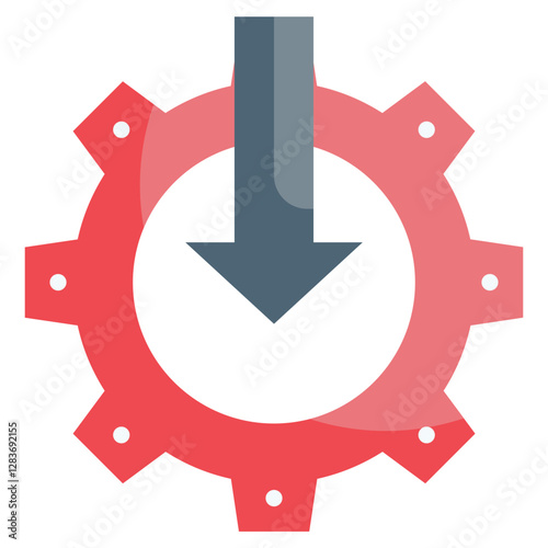 Gear mechanism downloading process downward arrow technical installation configuration update progress symbol graphic illustration.