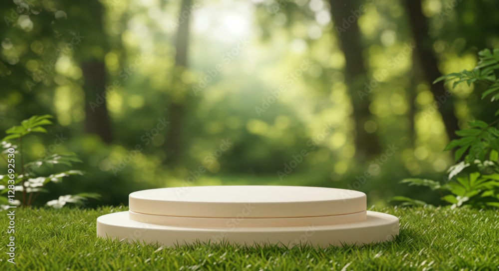 3d render pedestal on a nature backdrop 3d render pedestal on a nature backdrop