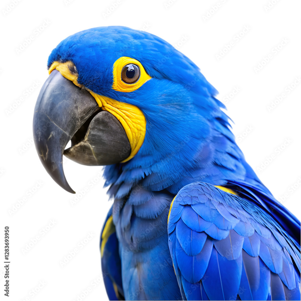 Obraz premium Blue and yellow hyacinth macaw parrot isolated on transparent background