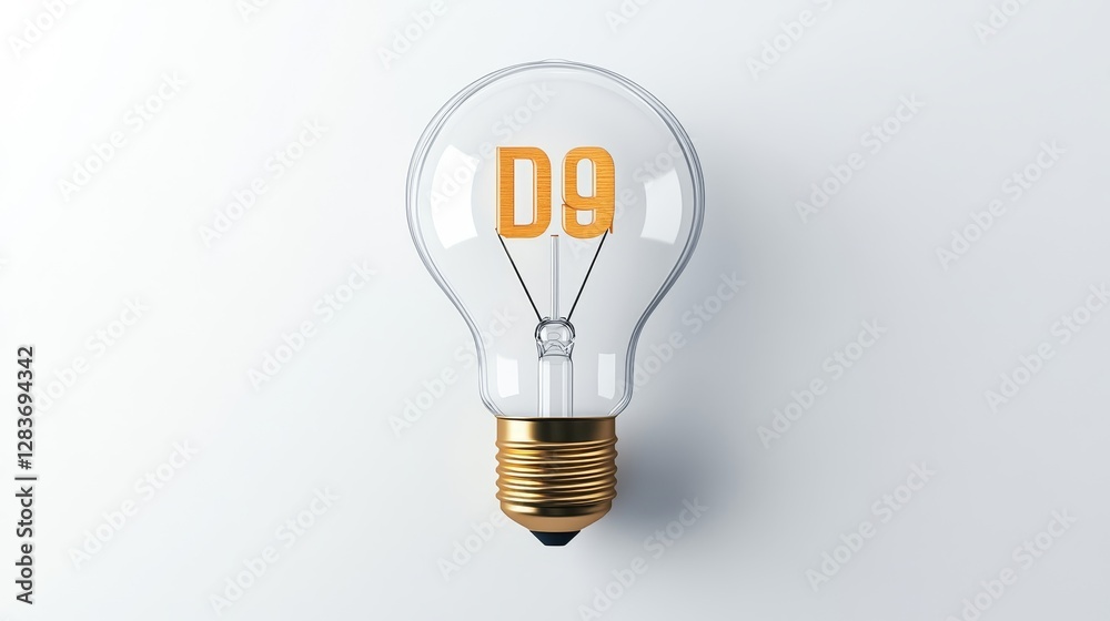 Creative light bulb with D9 graphic design on white background