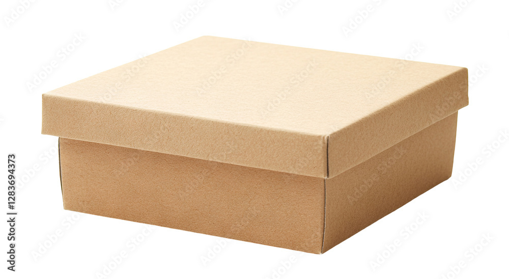 Closed cardboard box with lid, isolated on transparent cutout background Closed cardboard box with lid, isolated on transparent cutout background