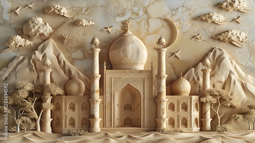 Majestic Mosque Architecture Blending with Nature's Beauty in Intricate and Elegant Designs