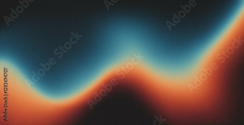 Vibrant rainbow, orange blue teal white psychedelic grainy gradient color flow wave on black background, music cover dance party poster design. Retro Colors from the 1970s 1980s, 70s, 80s, 90s style