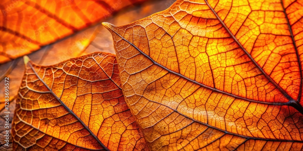 Obraz premium Dry, orange autumn leaves create a textured background; nature's fall foliage up close.