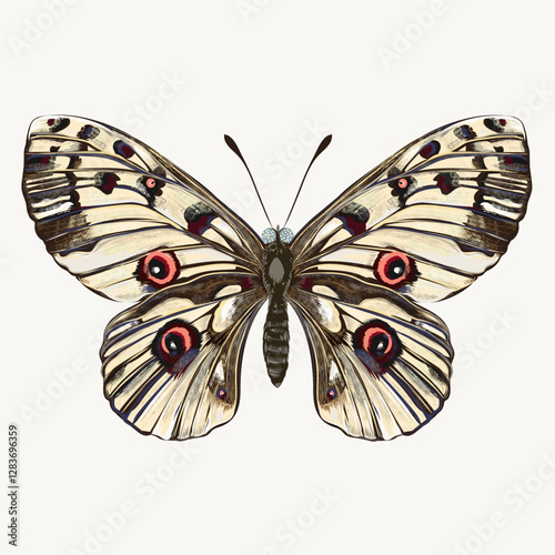 Beautiful vector illustration Apollo butterfly in vintage hand drawn style