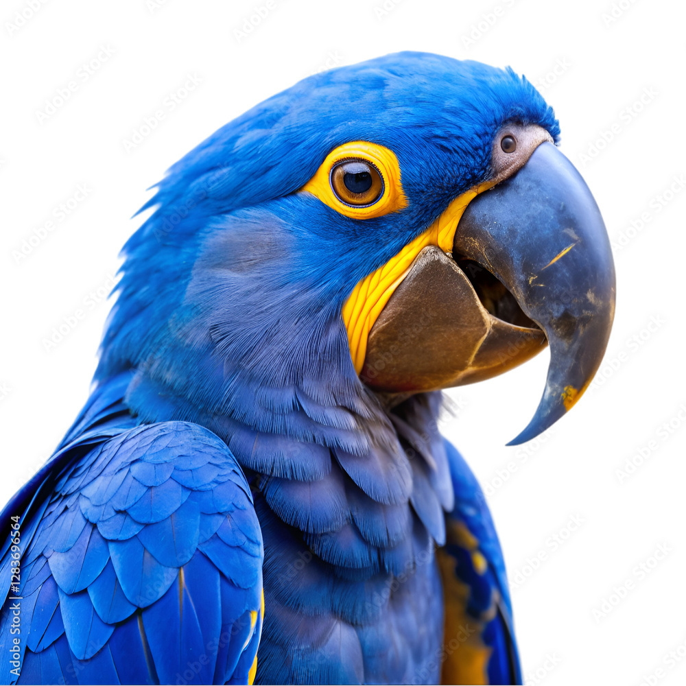 Obraz premium Blue and yellow hyacinth macaw parrot isolated on transparent background