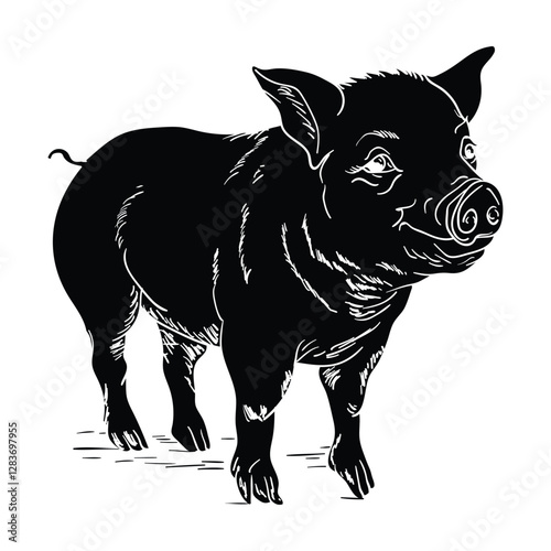 Hand drawing style of pig vector. It is suitable for farm animal icon, sign or symbol.