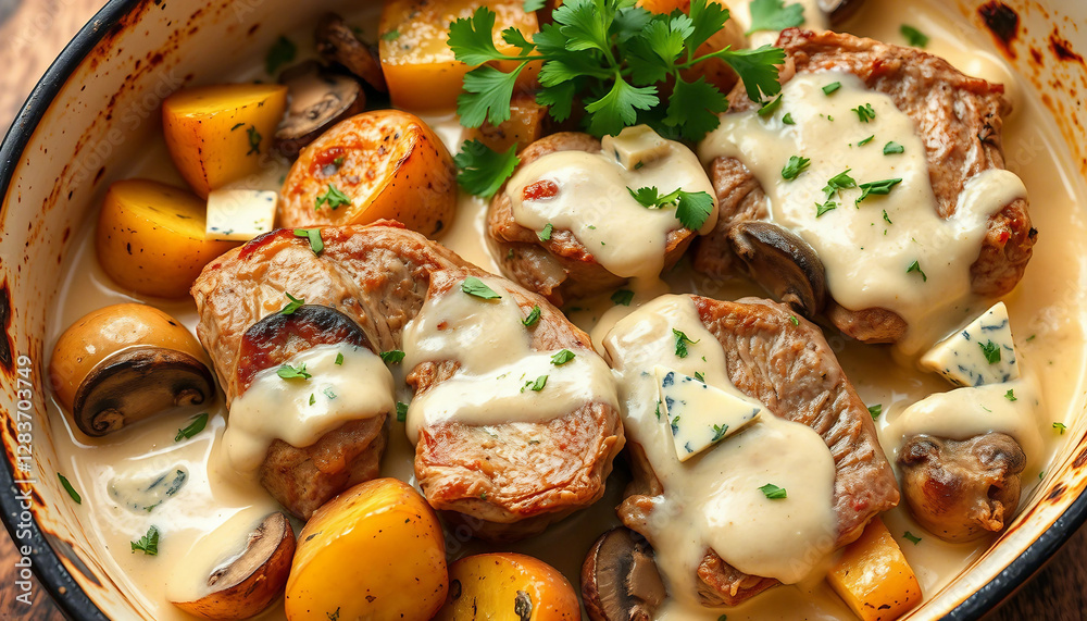 Savory pork chops served in a creamy sauce with potatoes and mushrooms, garnished with fresh herbs. A delightful and hearty dish perfect for dinner and comforting recipes.
Savory pork chops served in a creamy sauce with potatoes and mushrooms, garnished with fresh herbs. A delightful and hearty dish perfect for dinner and comforting recipes.