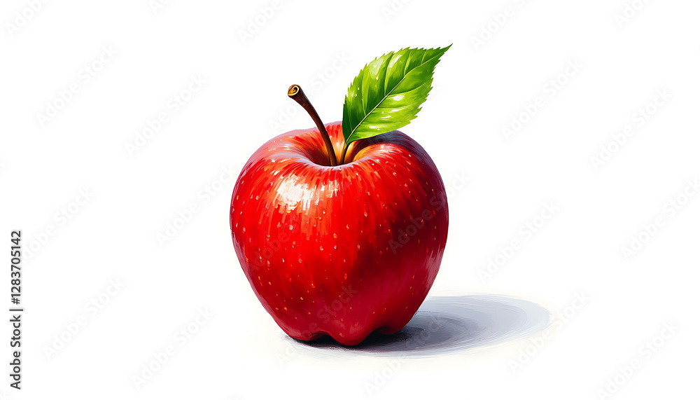 Red apple with a leaf on a white background Red apple with a leaf on a white background