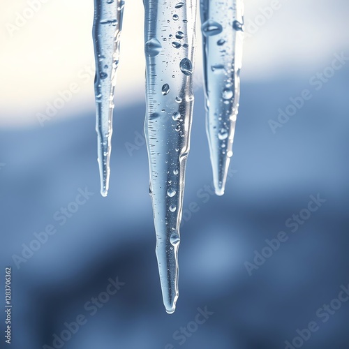 an image of icicles hanging from a roof in the snow, there is a close up of icicles hanging from a roof photo