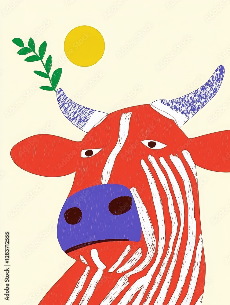 Obraz premium illustration Cow poster is vibrant, joyful, slightly bitter, and captivating
