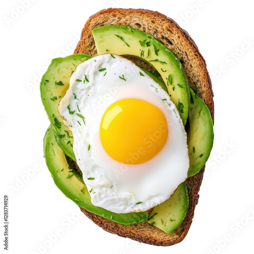 Avocado toast with poached egg on whole grain bread , Food, isolated on transparent background photo