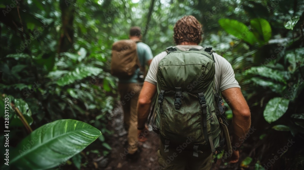A group of hikers is seen navigating through a dense jungle, showcasing determination and the thrill of adventure often found in nature's wild environments. A group of hikers is seen navigating through a dense jungle, showcasing determination and the thrill of adventure often found in nature's wild environments.