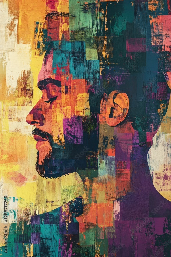 Fototapeta premium Colorful Abstract Portrait of a Man in Profile
