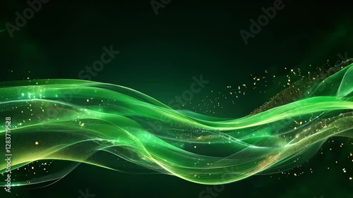 Stylish green wave animation showcasing fluid motion and shimmering particles for an immersive visual experience