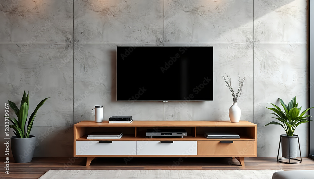 Modern Living Room with TV and Minimalist Furniture Design Modern Living Room with TV and Minimalist Furniture Design