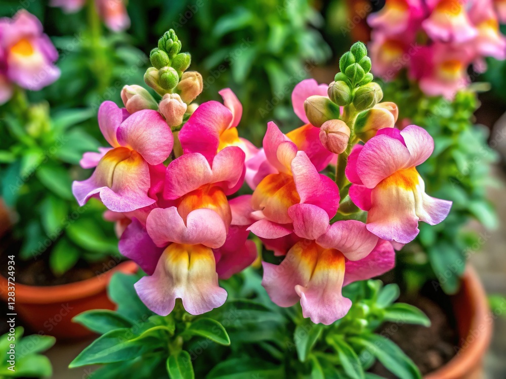 Isometric Snapdragon flowers, arranged following the rule of thirds, create a visually balanced composition.