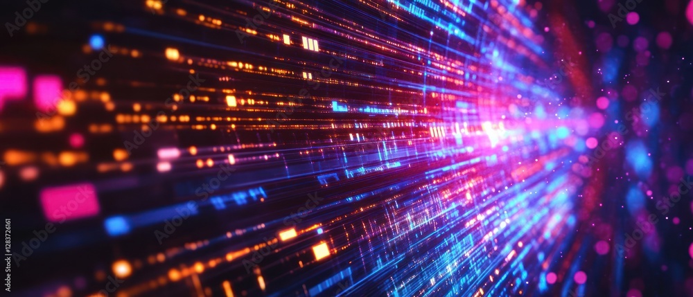 Naklejka premium Vibrant Light Trails in Abstract Digital Space