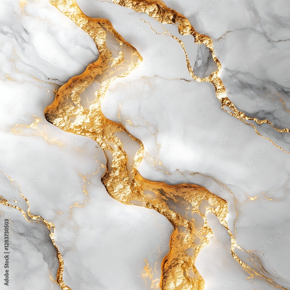 Fototapeta premium Elegant White Marble Texture with Golden Veins Horizontal Pattern