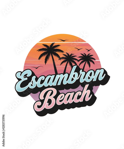 escambron beach typography with sunset and palm silhouettes