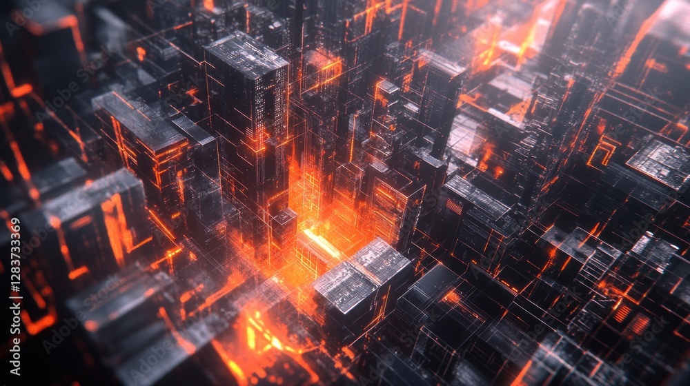 Futuristic cityscape with glowing structures at night Futuristic cityscape with glowing structures at night