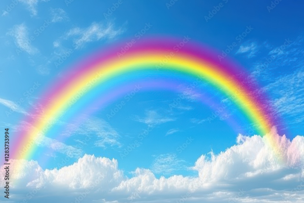 Vibrant Rainbow Arcing Across a Cloudy Blue Sky