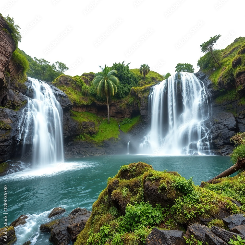 Fototapeta premium Ribeira do Ferreiro's Cascading Waters on the Enchanting Flores Island