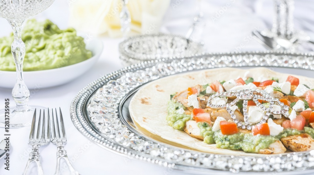 Elegant Chicken Wrap with Gems and Avocado - A Royal Dining Experience Elegant Chicken Wrap with Gems and Avocado - A Royal Dining Experience