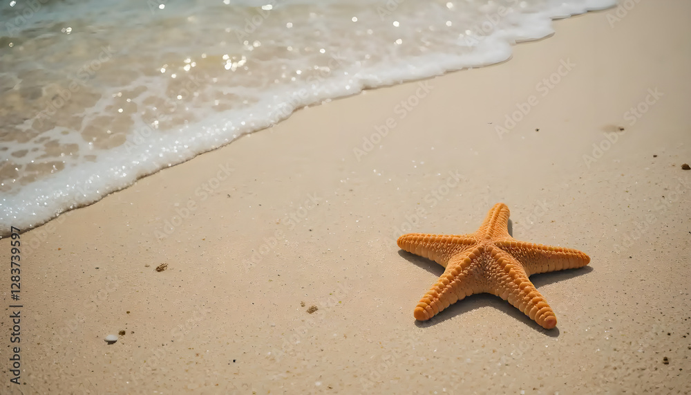 Serene Beach with Starfish and Gentle Waves Serene Beach with Starfish and Gentle Waves