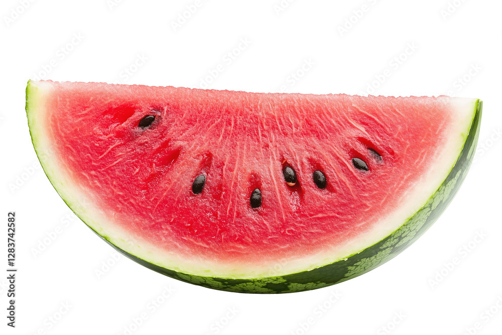 Sliced refreshing tropical watermelon isolated on transparent PNG background.