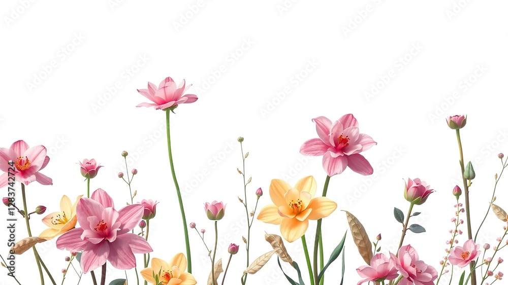 Fototapeta premium Vintage Floral Wallpaper Background: Delicate Faded Garden Design